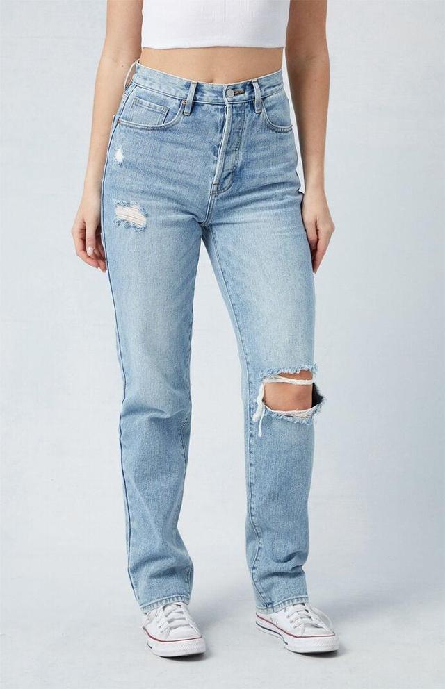 Women's Light Indigo Ripped Dad Jeans Product Image