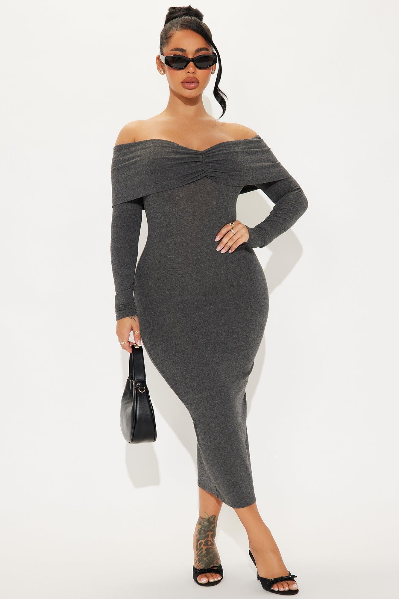 Sweet Like Honey Midi Dress - Charcoal Product Image