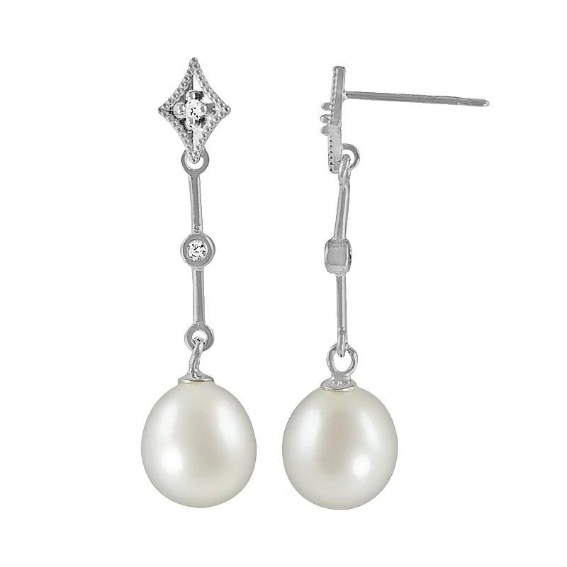 14k White Gold Freshwater Cultured Pearl & Diamond Accent Linear Drop Earrings, Womens Product Image