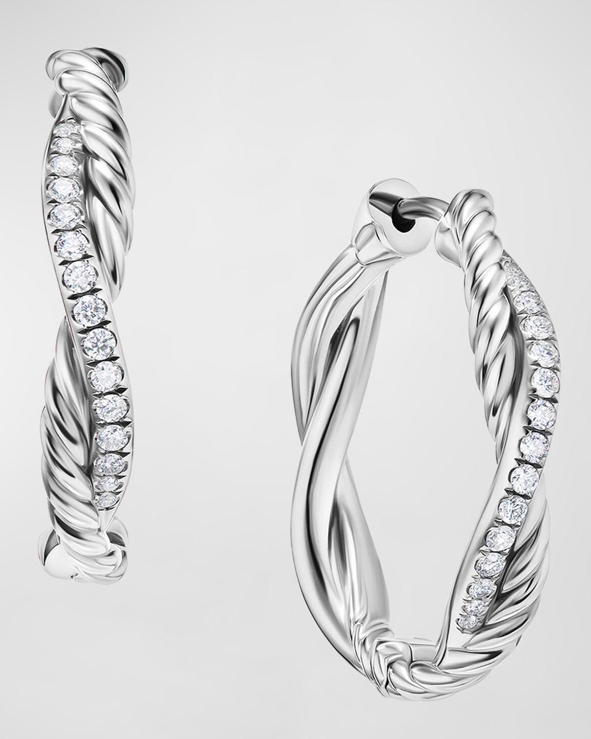 David Yurman Sterling Silver Infinity Diamond Twist Small Hoop Earrings Product Image