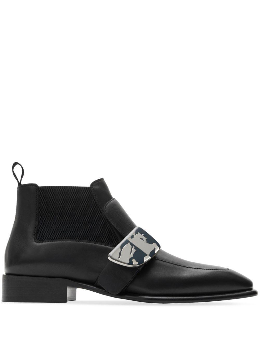 BURBERRY Shield Leather Chelsea Boots In Black Product Image