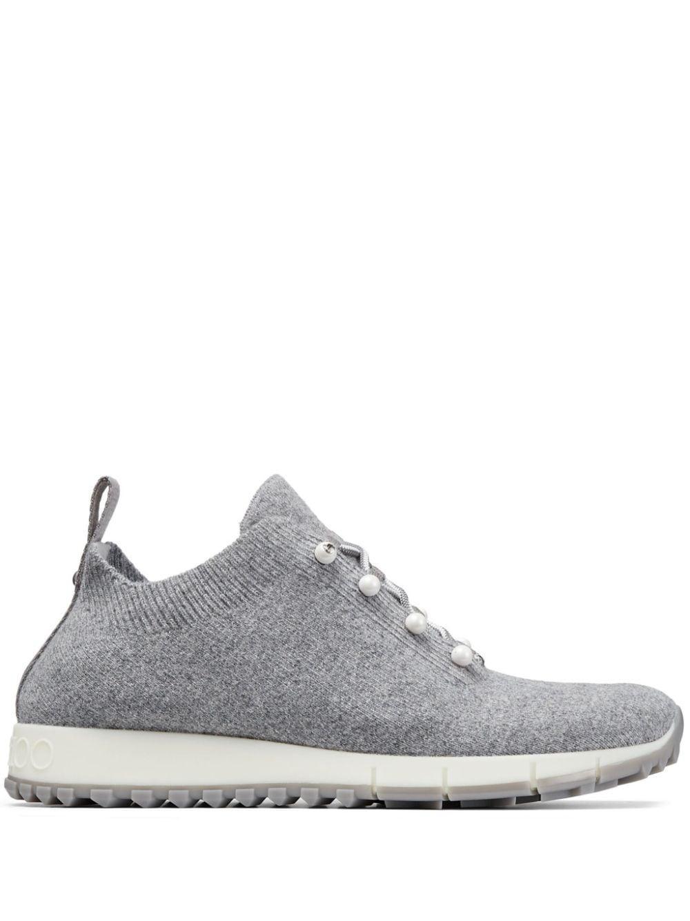 Veles Faux Pearl-embellished Low-top Knitted Trainers In Ash Mix Product Image