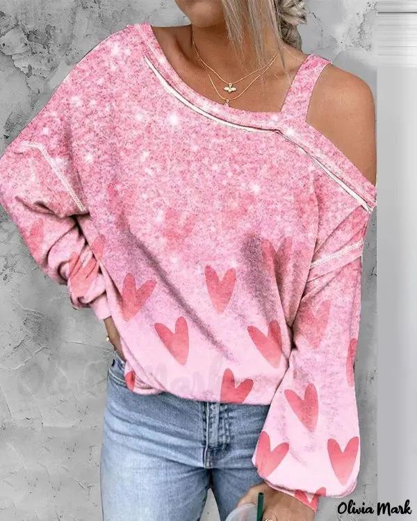 Olivia Mark – Valentine’s Day Heart Print Off-the-Shoulder Top Product Image