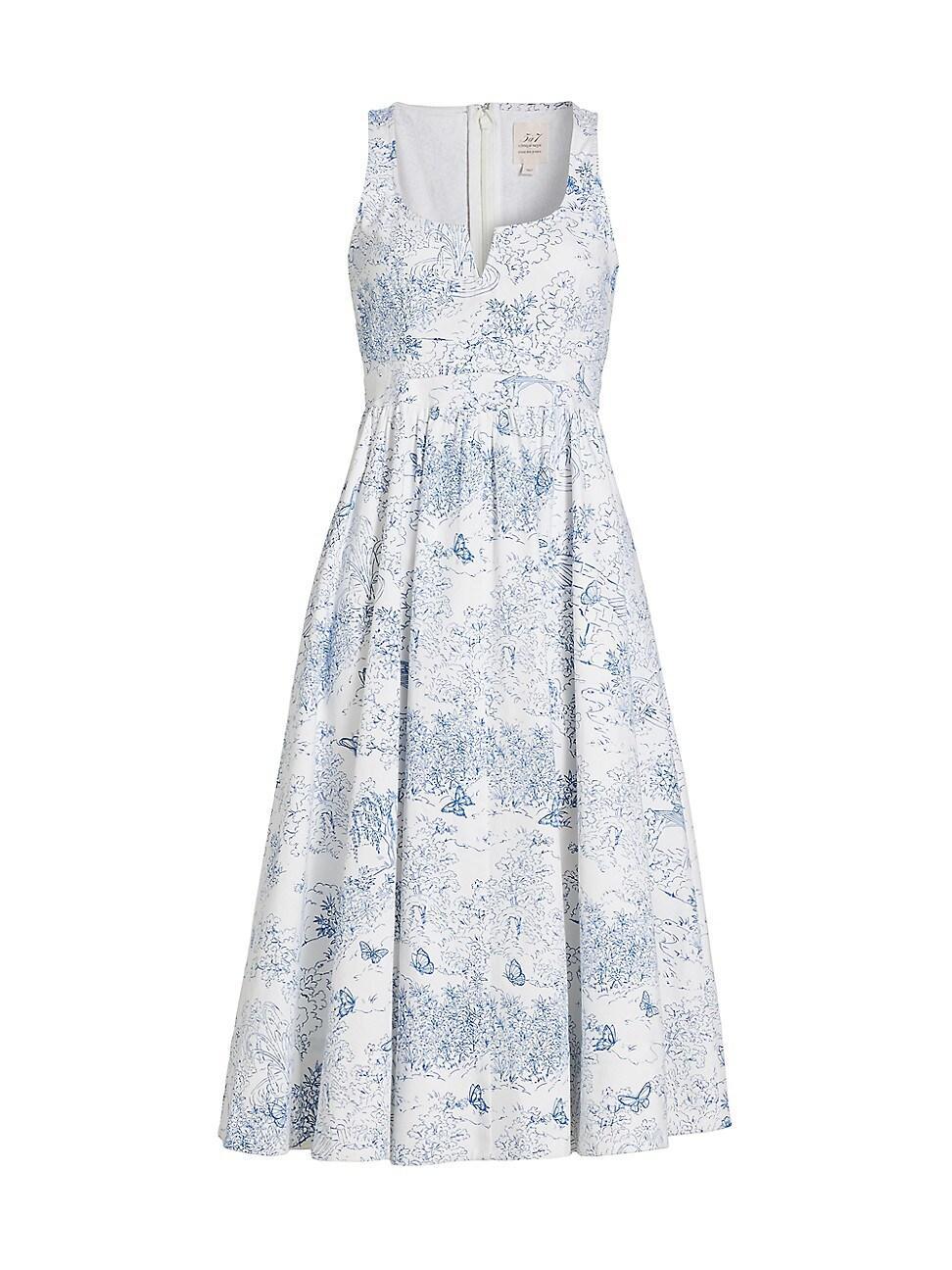 Cinq a Sept Garden Toile Notch Neck Midi Dress Product Image