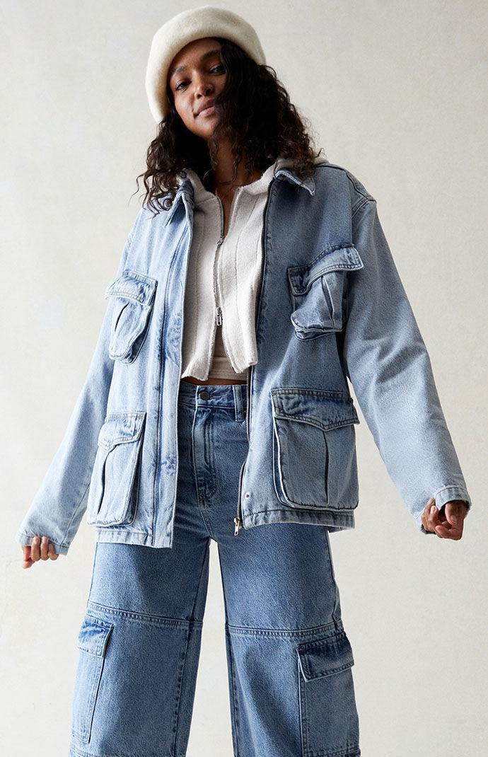 PacSun Womens Denim Cargo Workwear Jacket Product Image