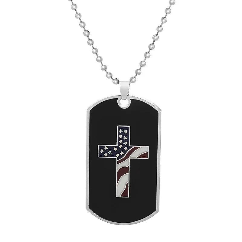 Mens Creed American Flag Cross Design Dog Tag Necklace Product Image