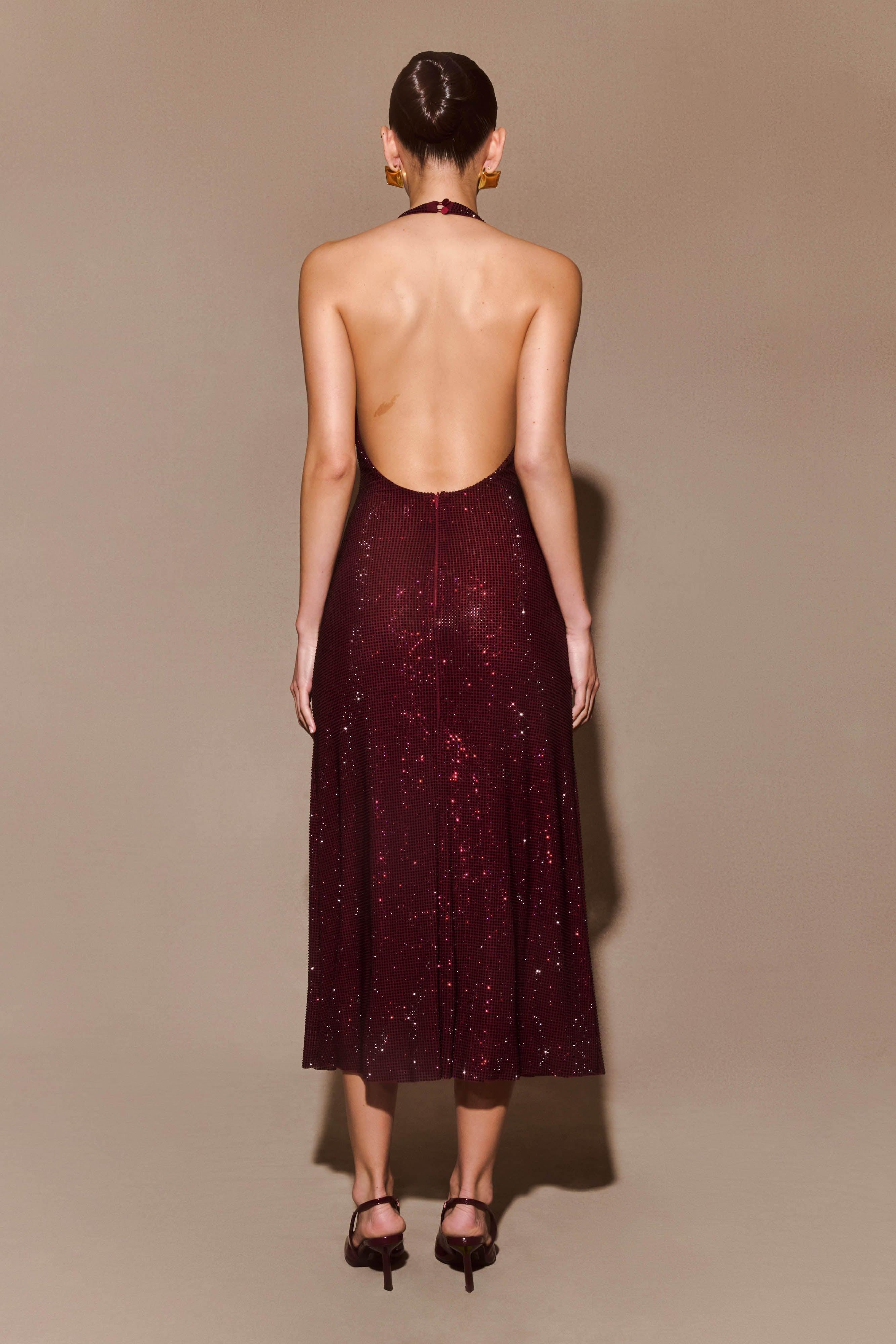 Genie Diamante Halter Midi Dress - Mahogany Product Image