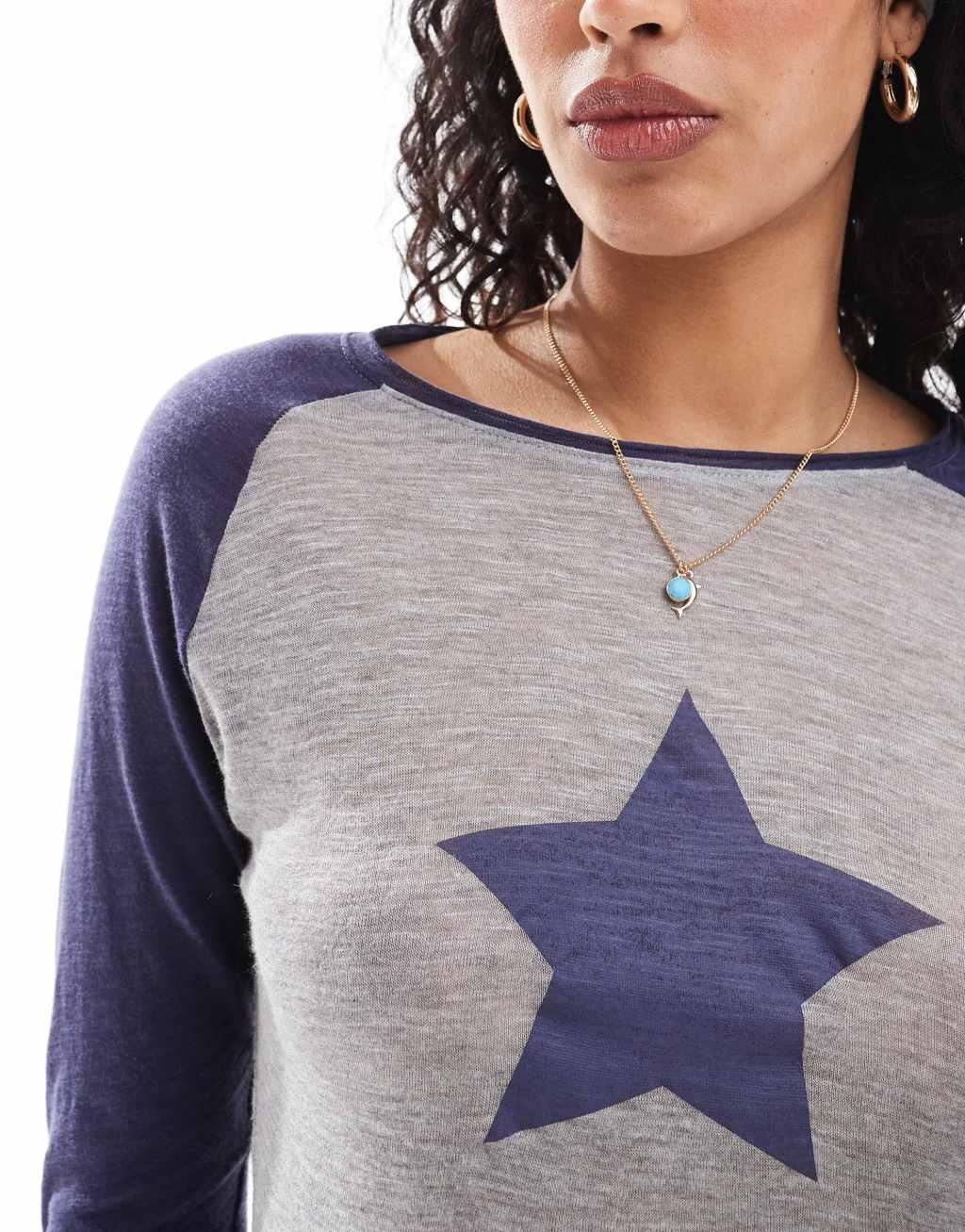 Cotton On raglan long sleeve top with star graphic Product Image