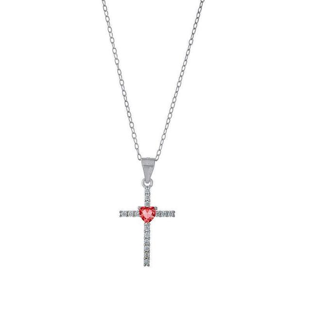 Main and Sterling Sterling Silver Cubic Zirconia Cross & Colored Glass Heart Necklace, Womens Sterling Red Product Image