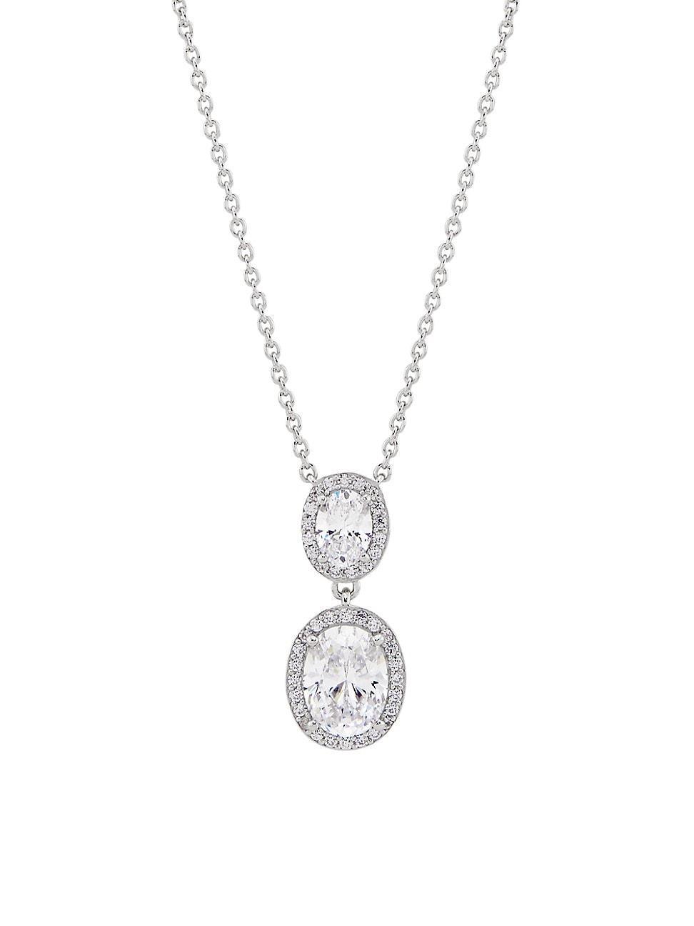 Womens Modern Love Rhodium-Plated & Cubic Zirconia Halo Pendant Necklace Product Image