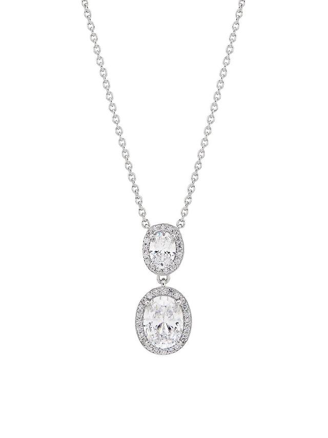 Womens Modern Love Rhodium-Plated & Cubic Zirconia Halo Pendant Necklace Product Image