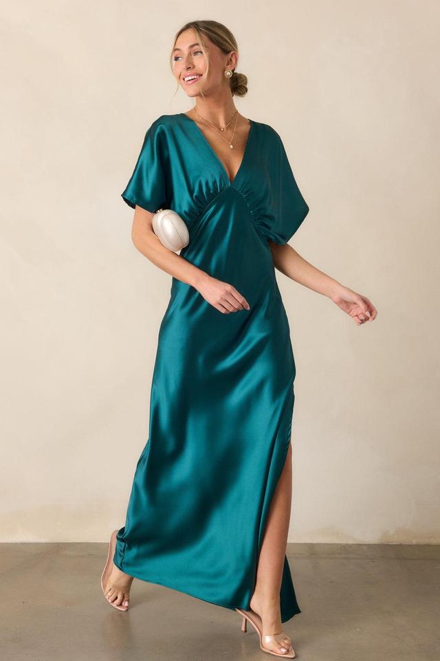 Serenity Calling Teal Satin Maxi Dress Product Image