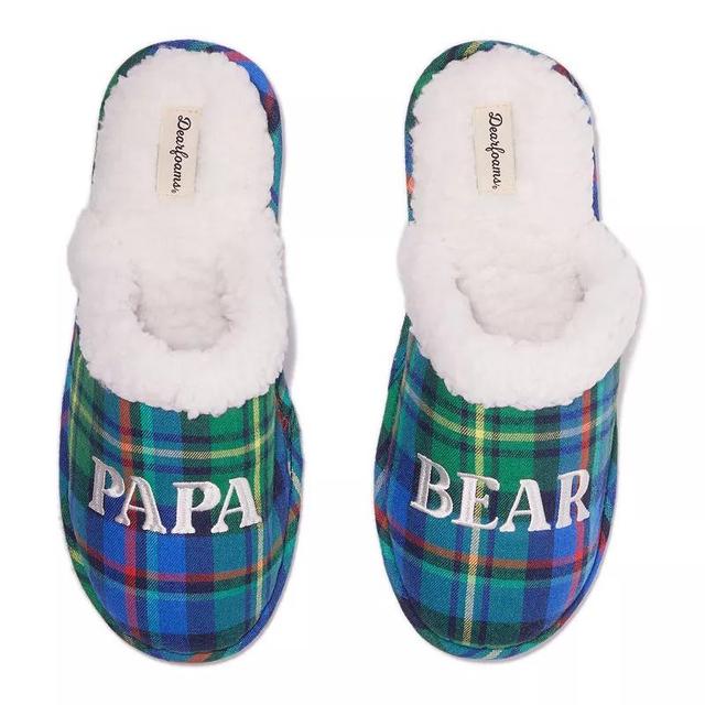 Dearfoams Papa Bear Mens Plaid Scuff Slippers Blue Plaid Product Image