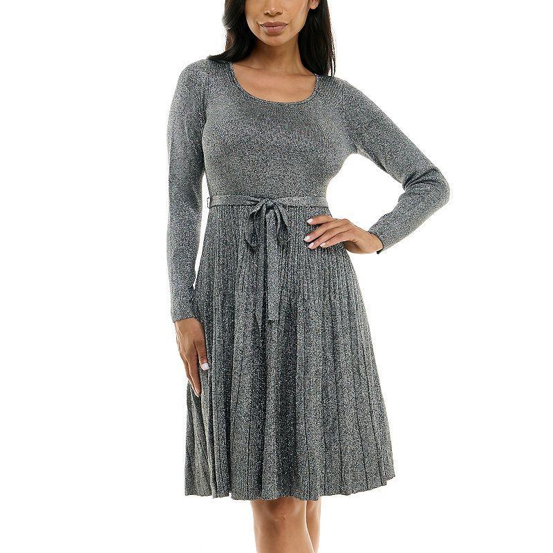 Womens Nina Leonard Pleat Glitter Knit Dress Product Image