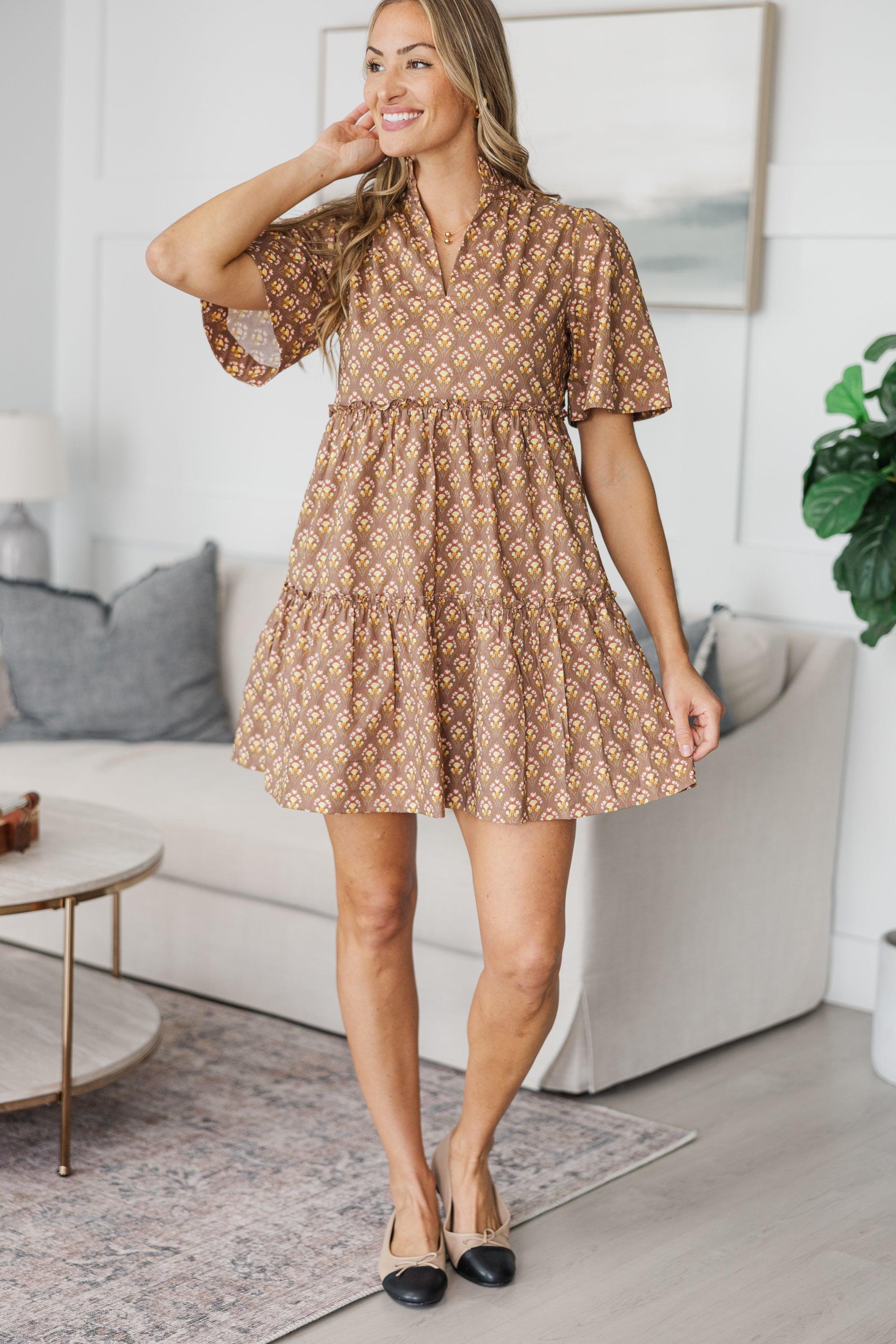 NURSING COLLECTION: Feeling Your Best Brown Medallion Dress Female Product Image