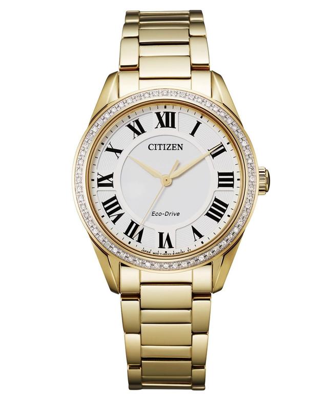 Citizen Eco-Drive Womens Arezzo Diamond Gold-Tone Stainless Steel Bracelet Watch 32mm Product Image