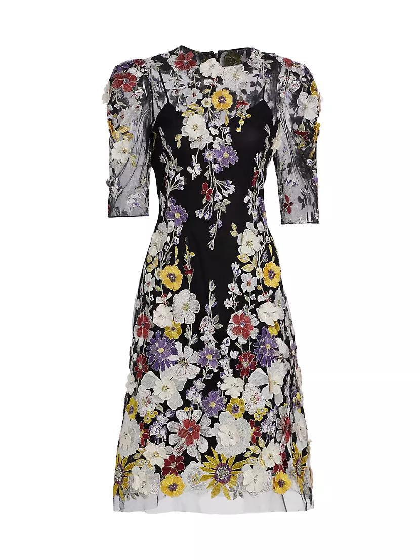 Embroidered Floral Cocktail Dress Product Image