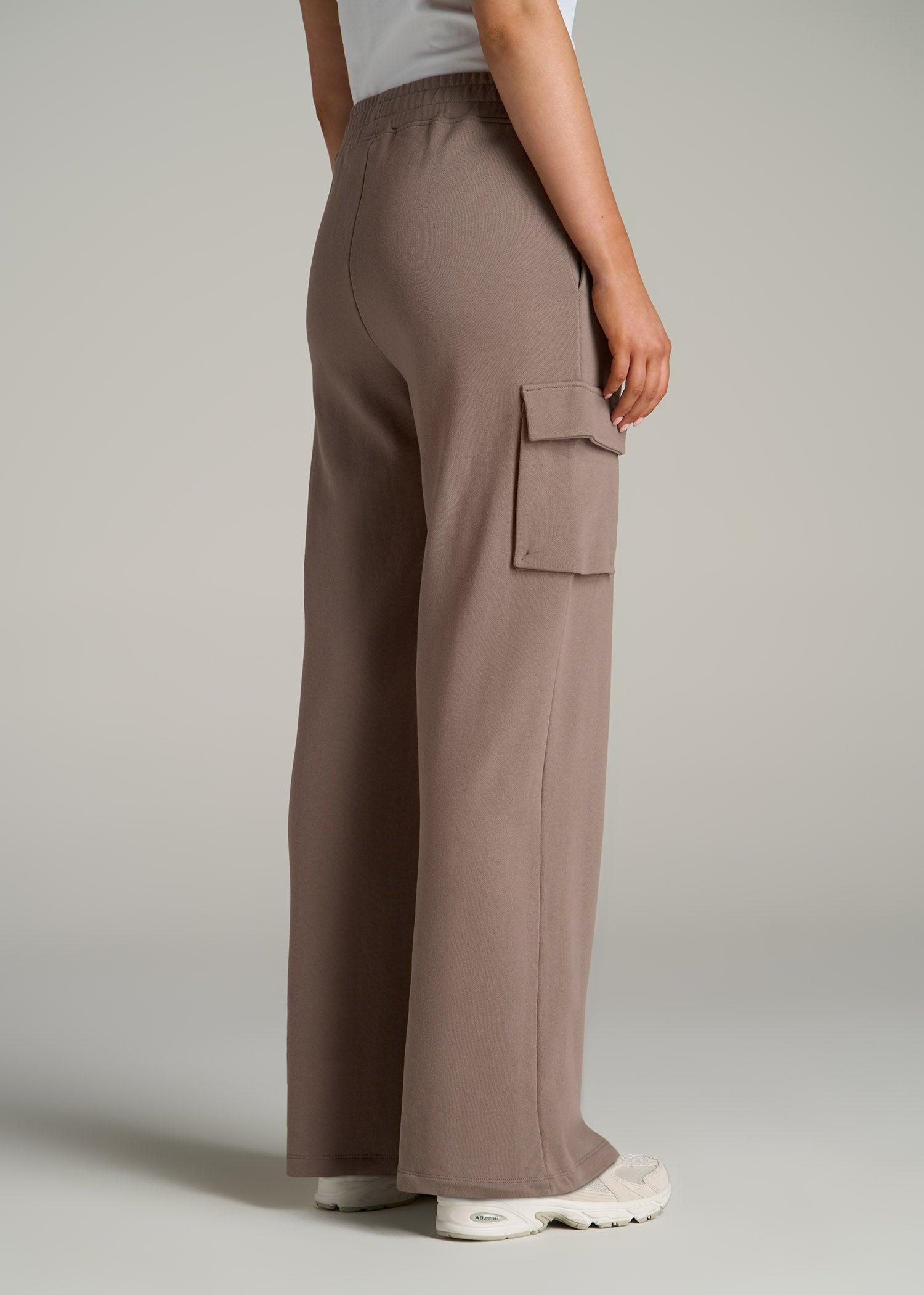 French Terry Wide Leg Cargo Sweatpants for Tall Women in Portobello Female Product Image