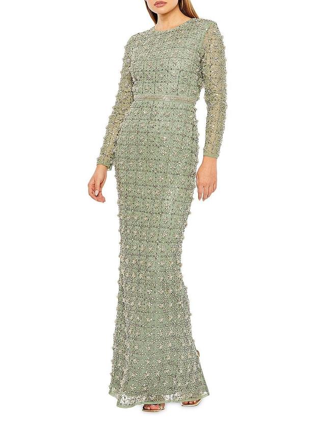 Womens Geometric Beaded Column Gown Product Image