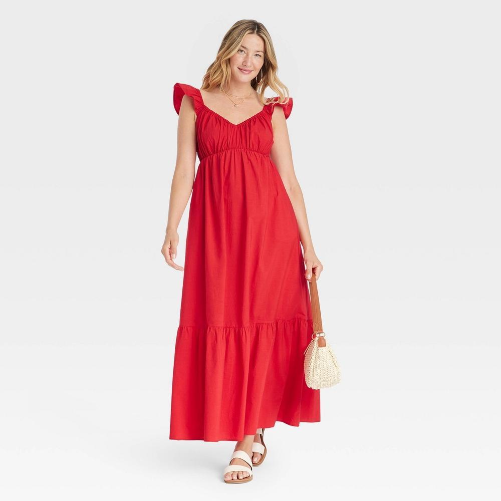 Womens Flutter Cap Sleeve Maxi A-Line Dress - Universal Thread Red L Product Image