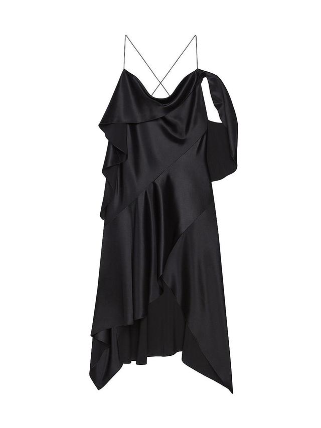 Womens Asymmetric Draped Dress in Satin Product Image