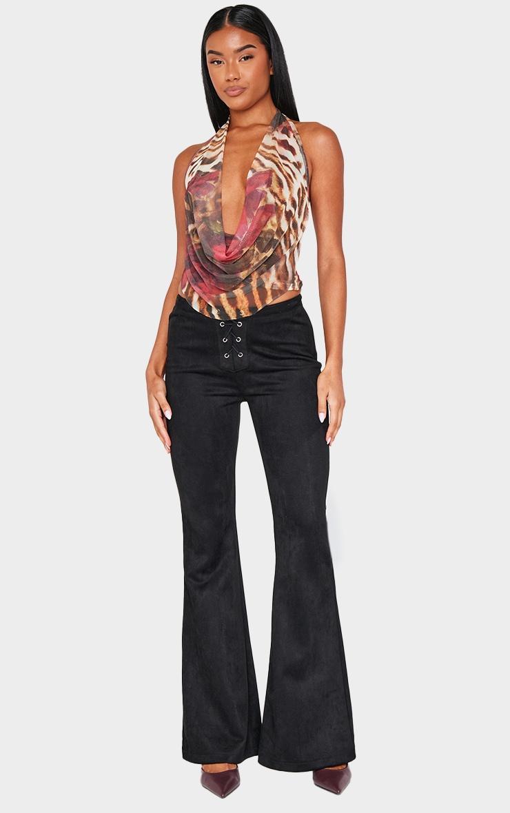 Multi Animal Print Mesh Printed Halter Neck Top Product Image