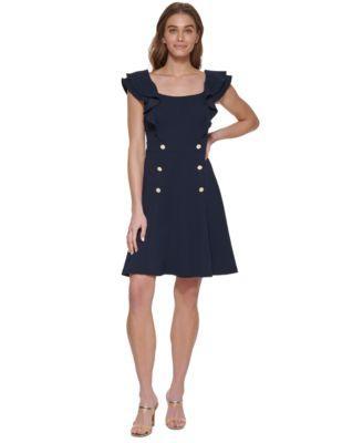 Petite Square-Neck Double-Ruffle-Sleeve Fit & Flare Dress Product Image