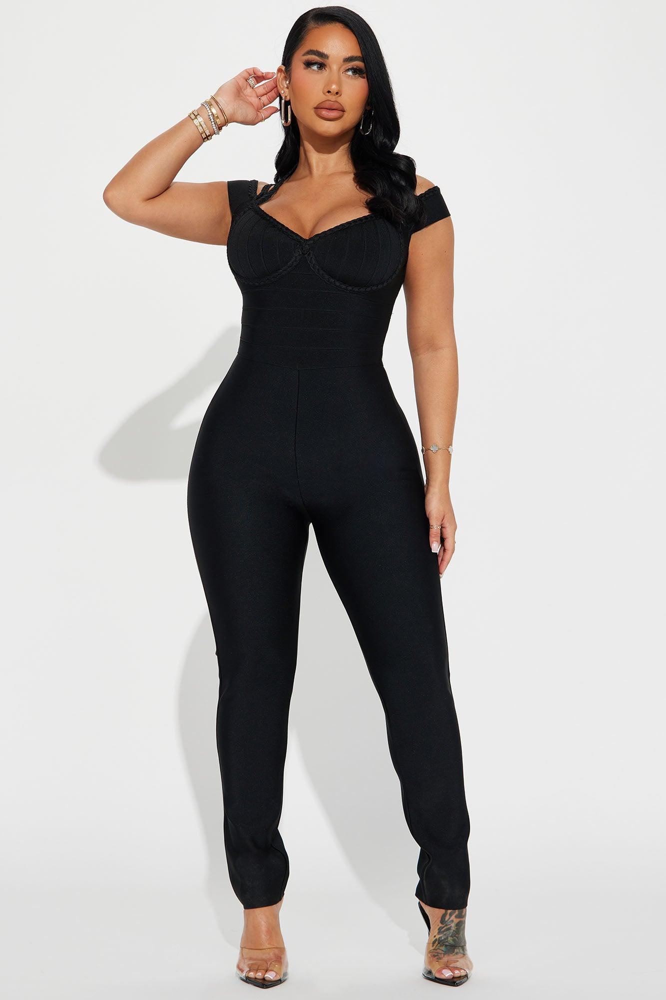 Coming Back Bandage Jumpsuit  - Black Product Image