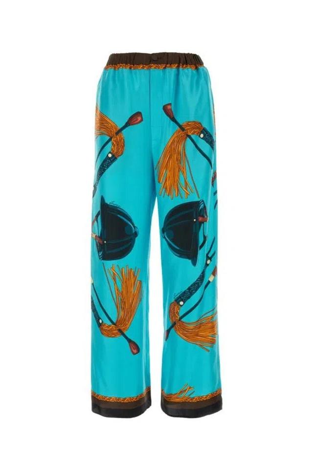 Equestrian-print Silk-twill Wide-leg Trousers In Multicolor Product Image