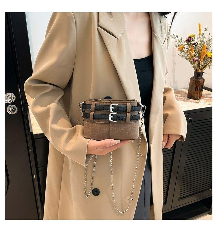 Chain Strap Buckled Faux Leather Crossbody Bag Product Image