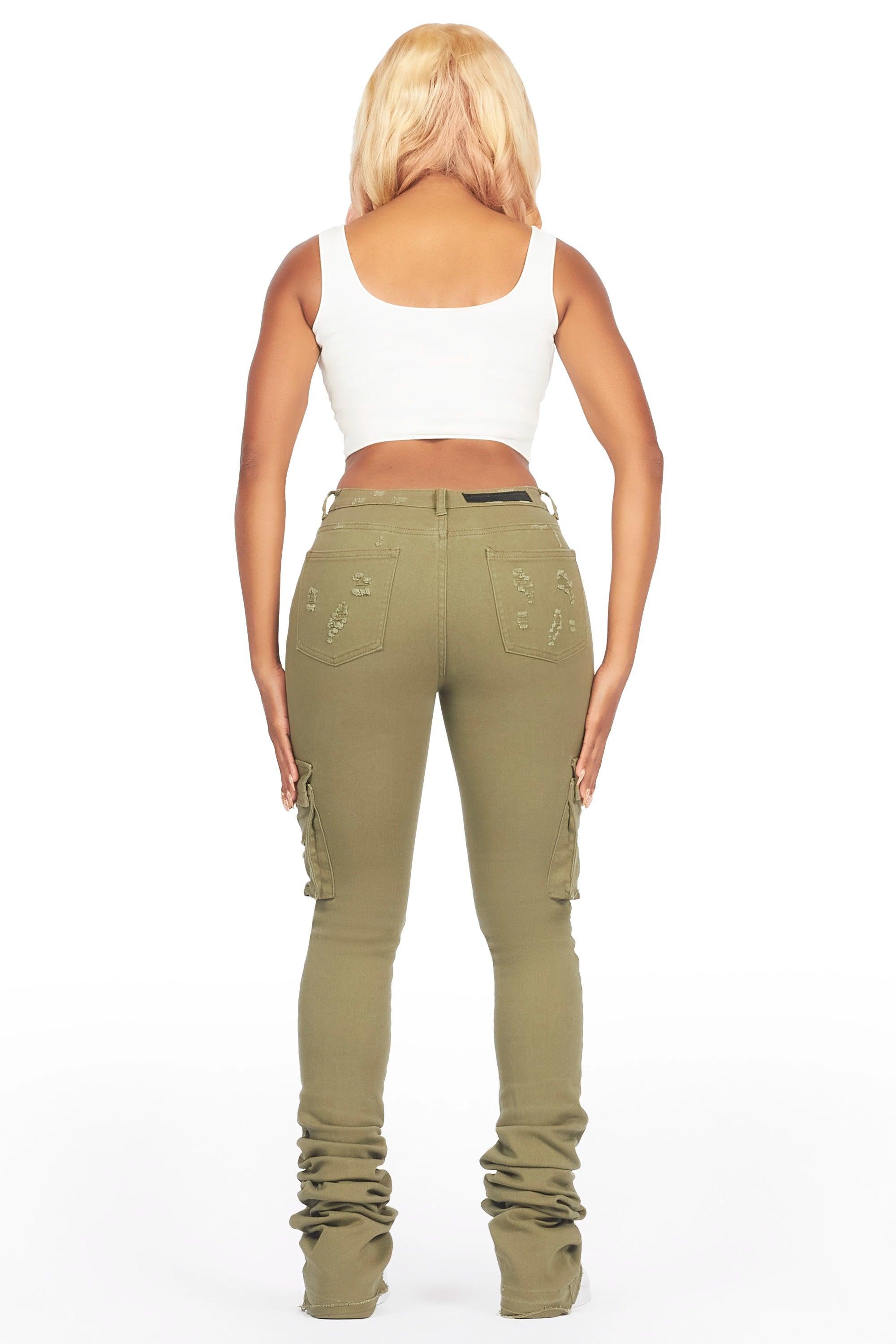 Noor Olive Cargo Super Stacked Jean Female Product Image