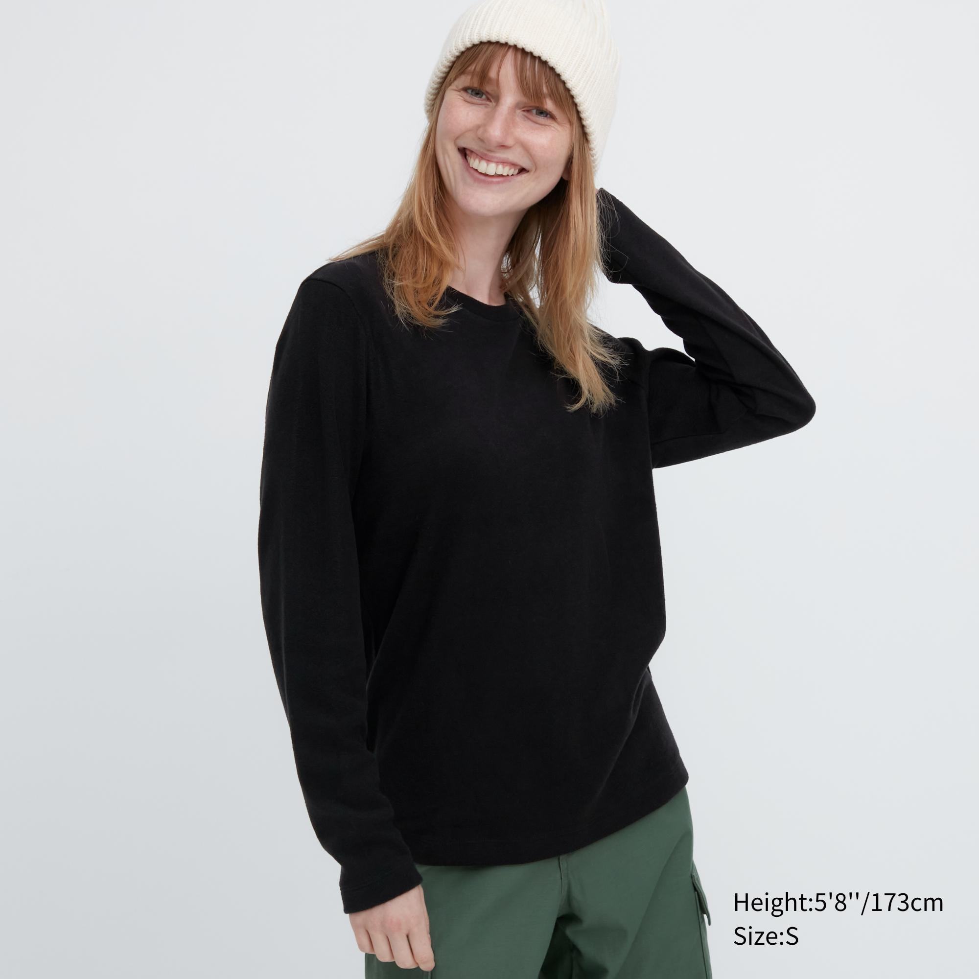 Womens Heattech Fleece Crew Neck Long-Sleeve T-Shirt Black XS UNIQLO US Product Image