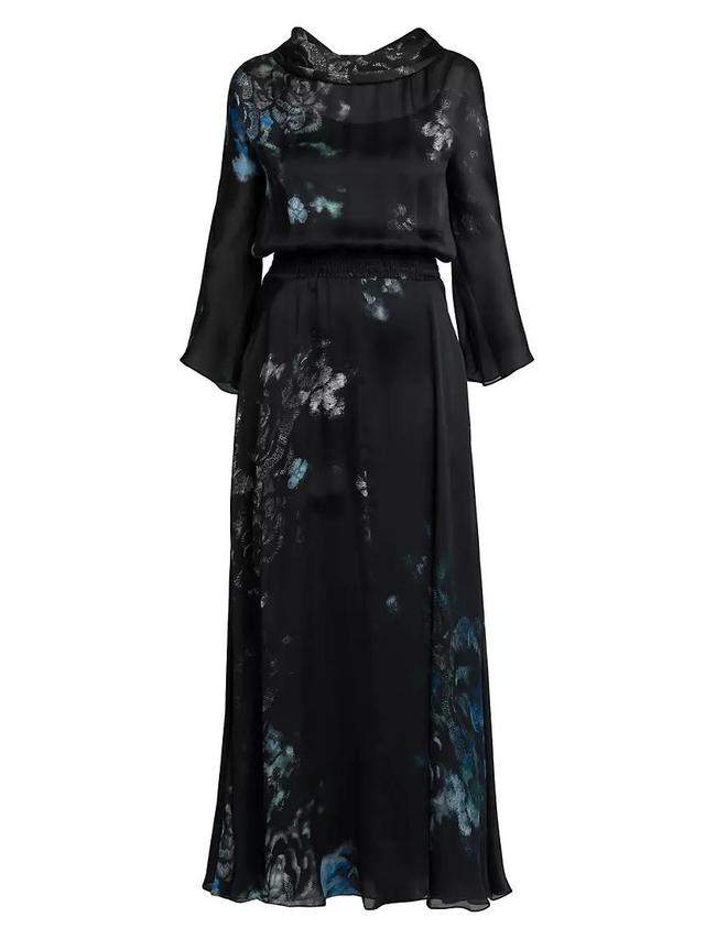 Floral Silk Long-Sleeve Maxi Dress Product Image