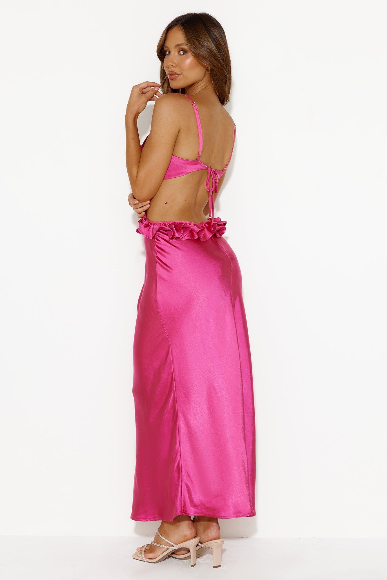 Impressed Satin Maxi Dress Hot Pink Product Image