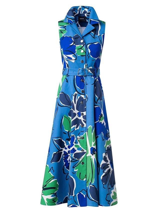 Womens Belted Floral A-Line Midi-Dress Product Image