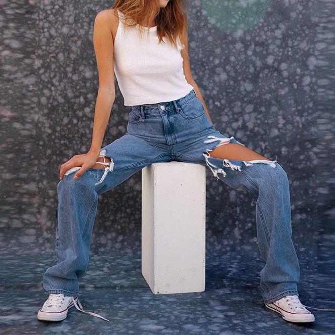 Distressed Straight Leg Jeans Product Image