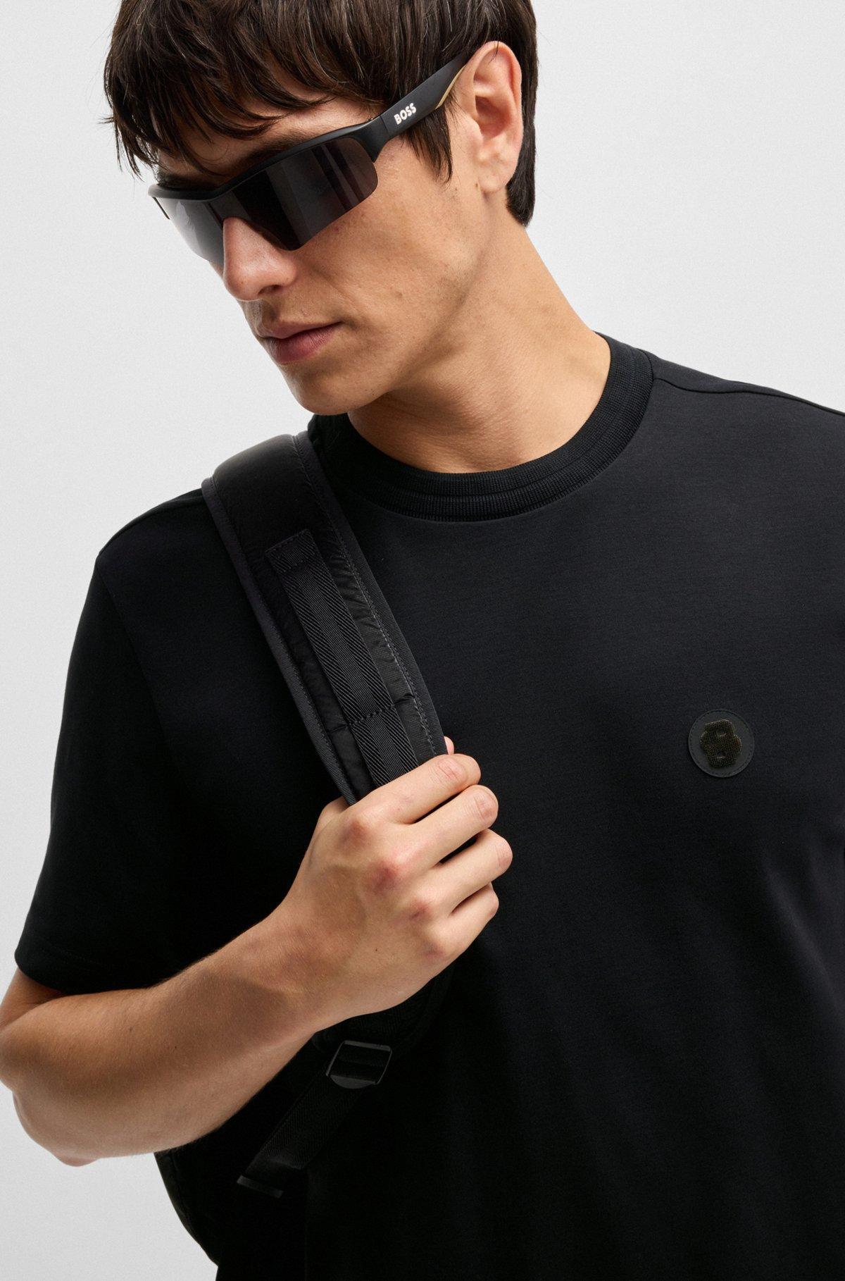 BOSS - Thermo-regulating T-shirt in cotton with Double B monogram - Black Product Image