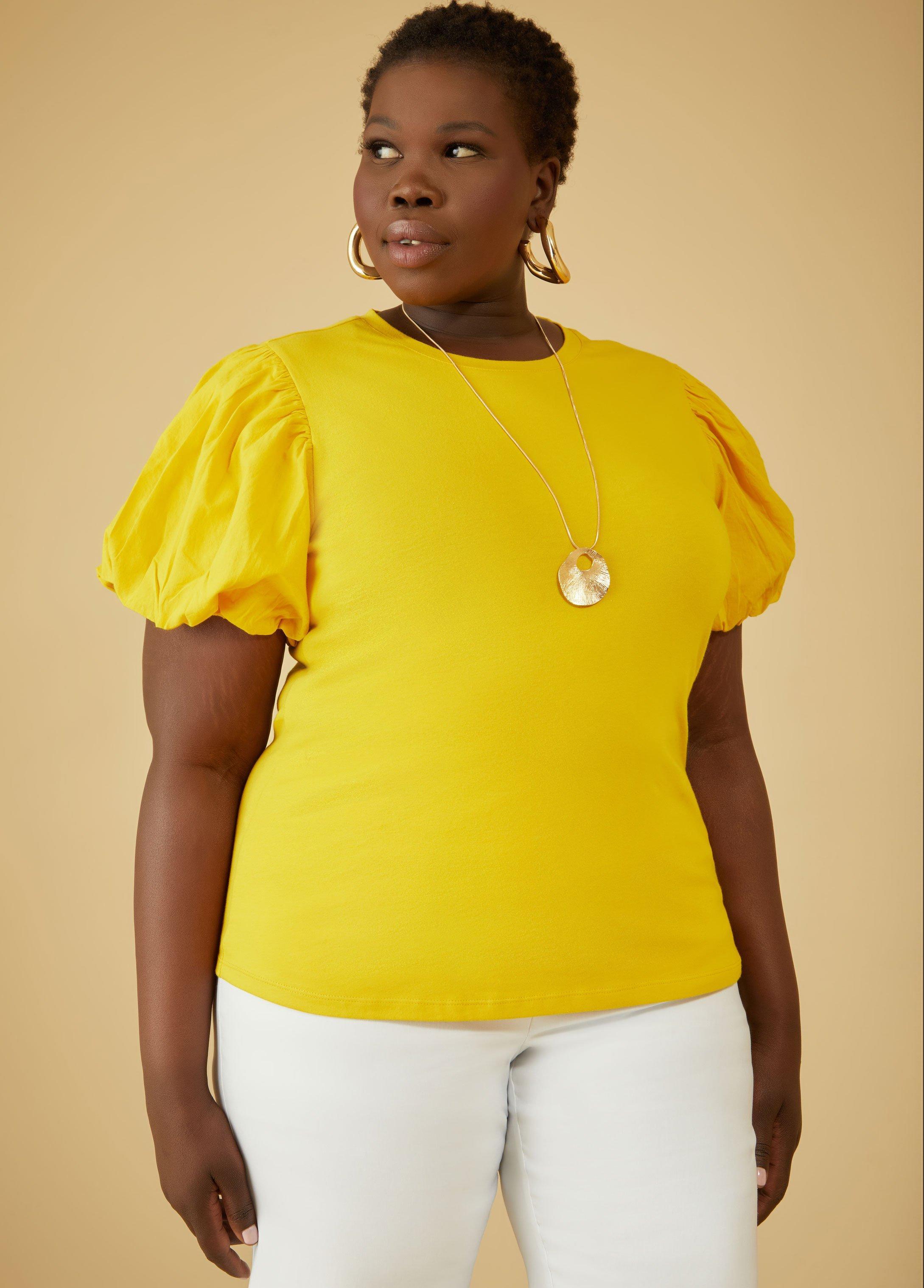 Plus Size Puff Sleeve Stretch Cotton Tee Ashley Stewart Product Image