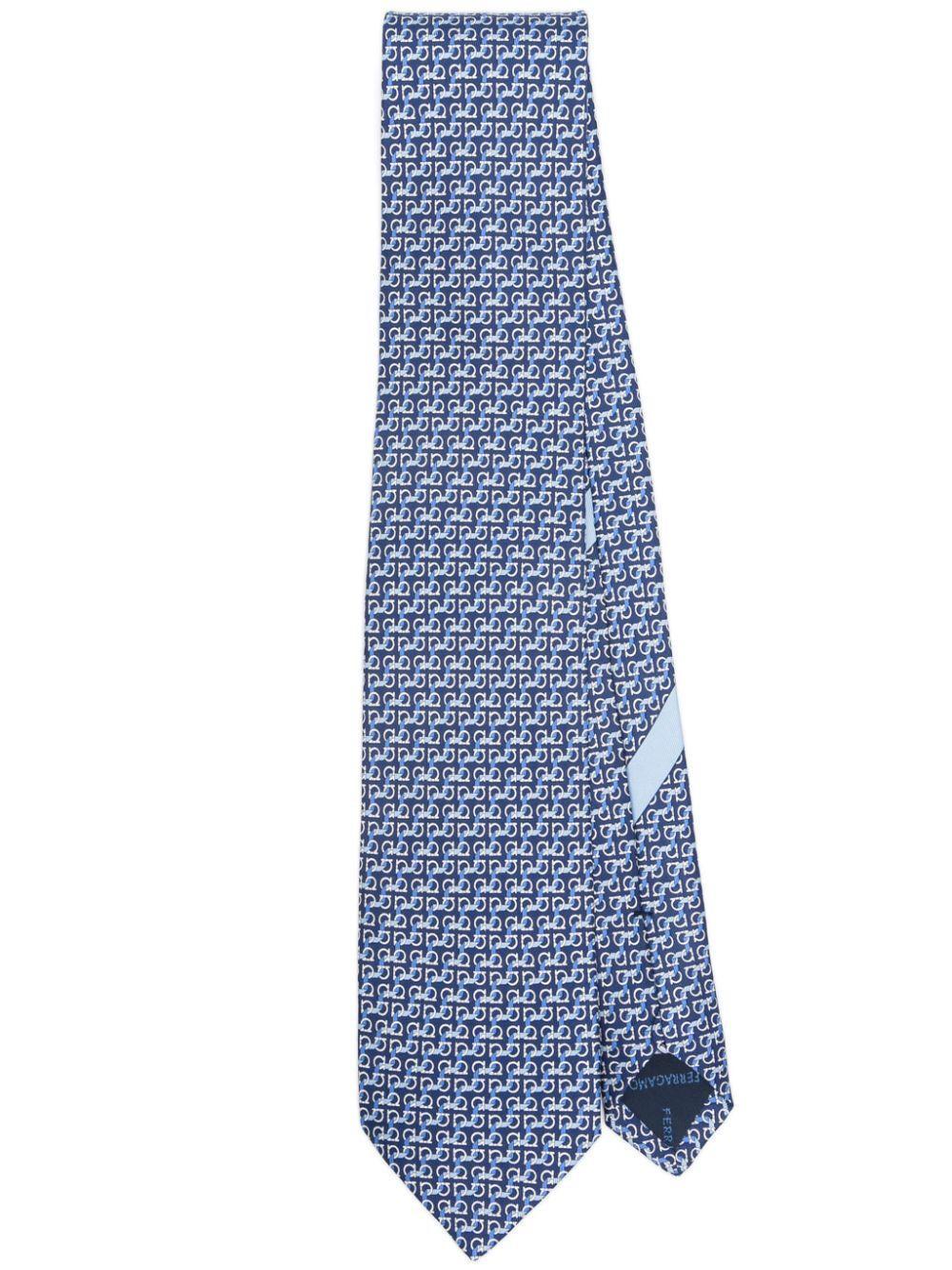 FERRAGAMO Gancini-print Silk Tie In Blue Product Image