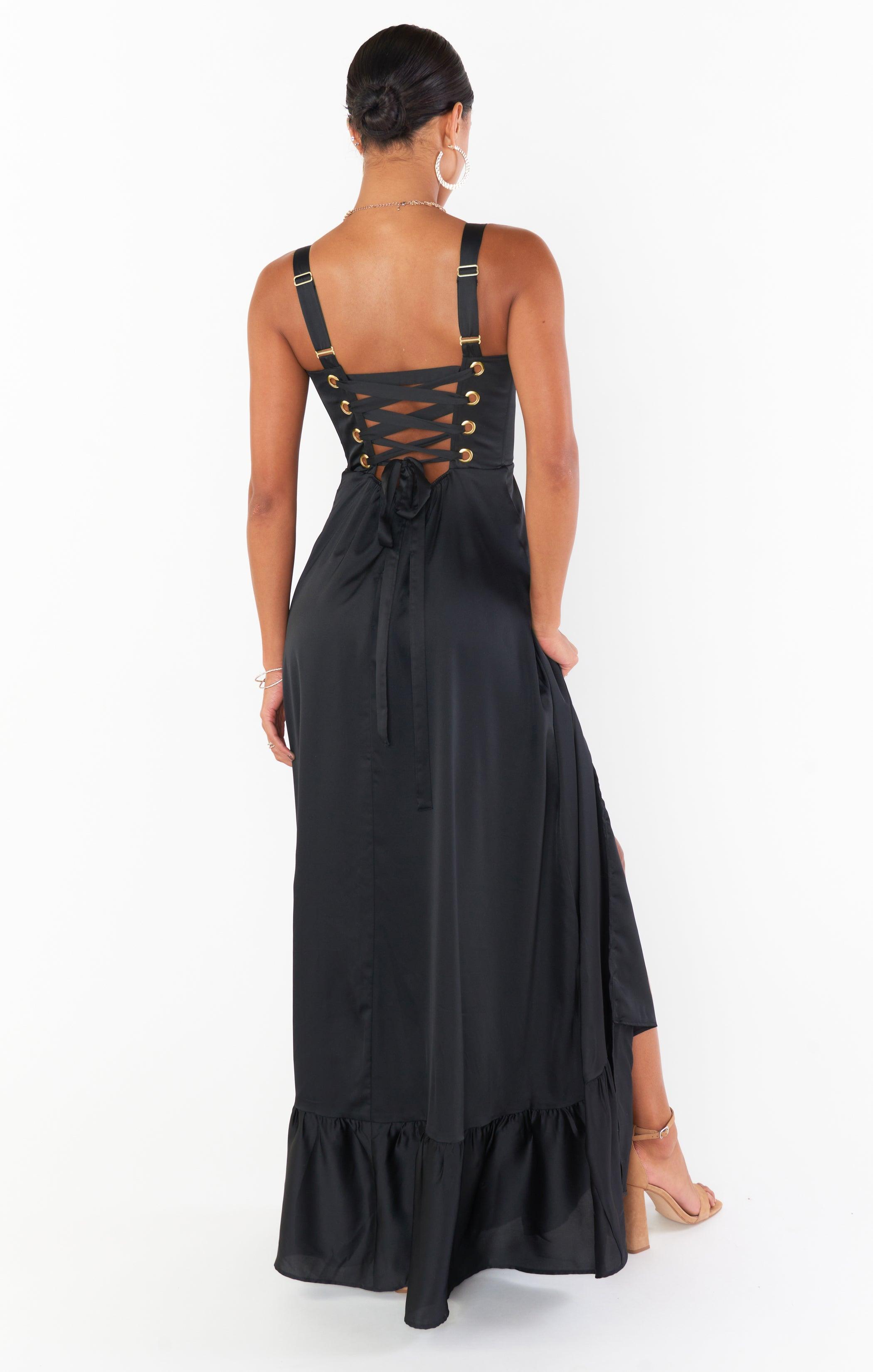 Clarissa Corset Dress ~ Black Luxe Satin Product Image