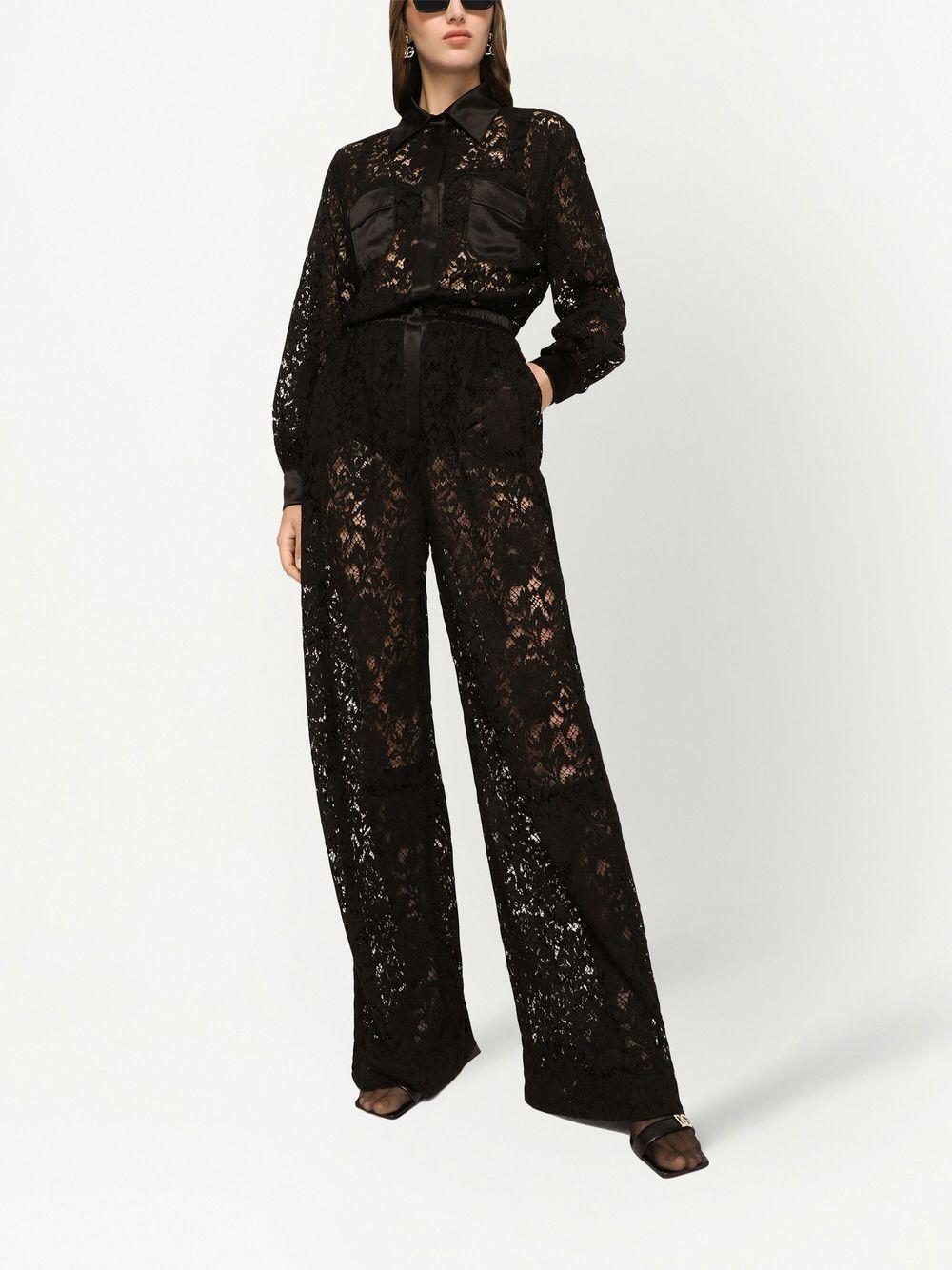 DOLCE & GABBANA Lace-trim Long-sleeve Jumpsuit In Black Product Image