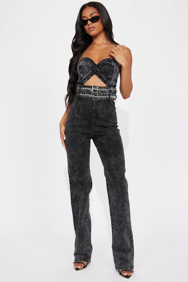 Causing Trouble Denim Jumpsuit - Black Product Image