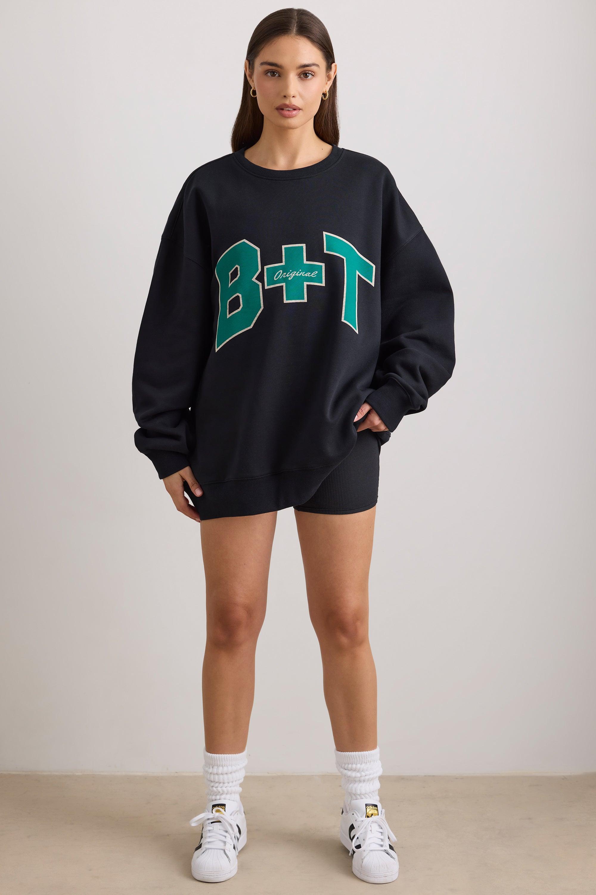 Oversized Crew Neck Sweatshirt in Black Female Product Image