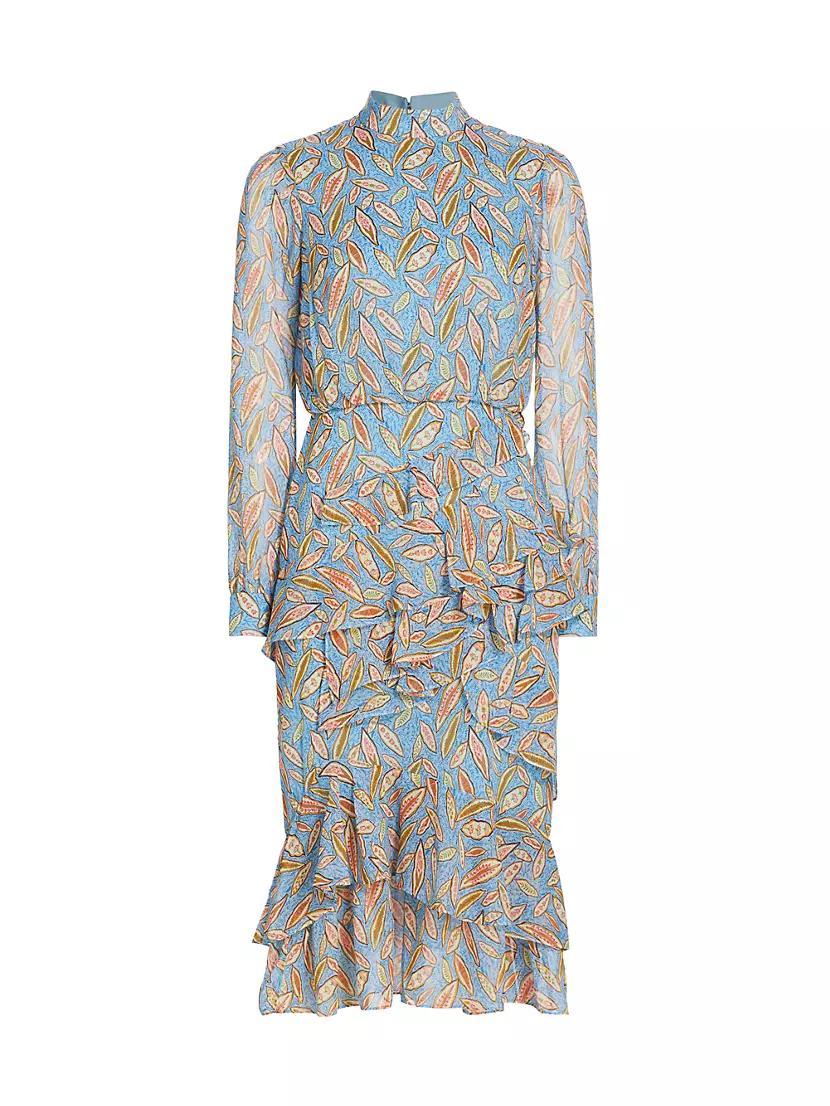 Isa Ruffled Silk Georgette Teardrop Print Dress Product Image