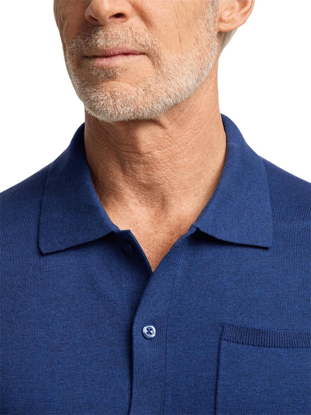 Supima Cotton Button Front Polo - Dark Blue Product Image