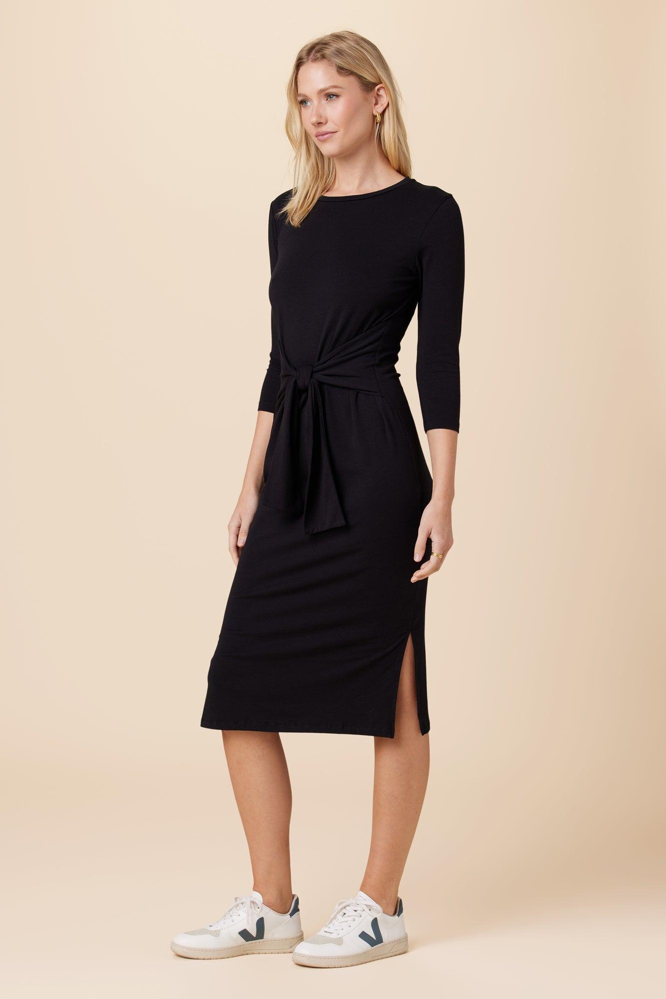 Colombe 3/4 Sleeve Reverie Knit Dress - Black - ReAmour Product Image