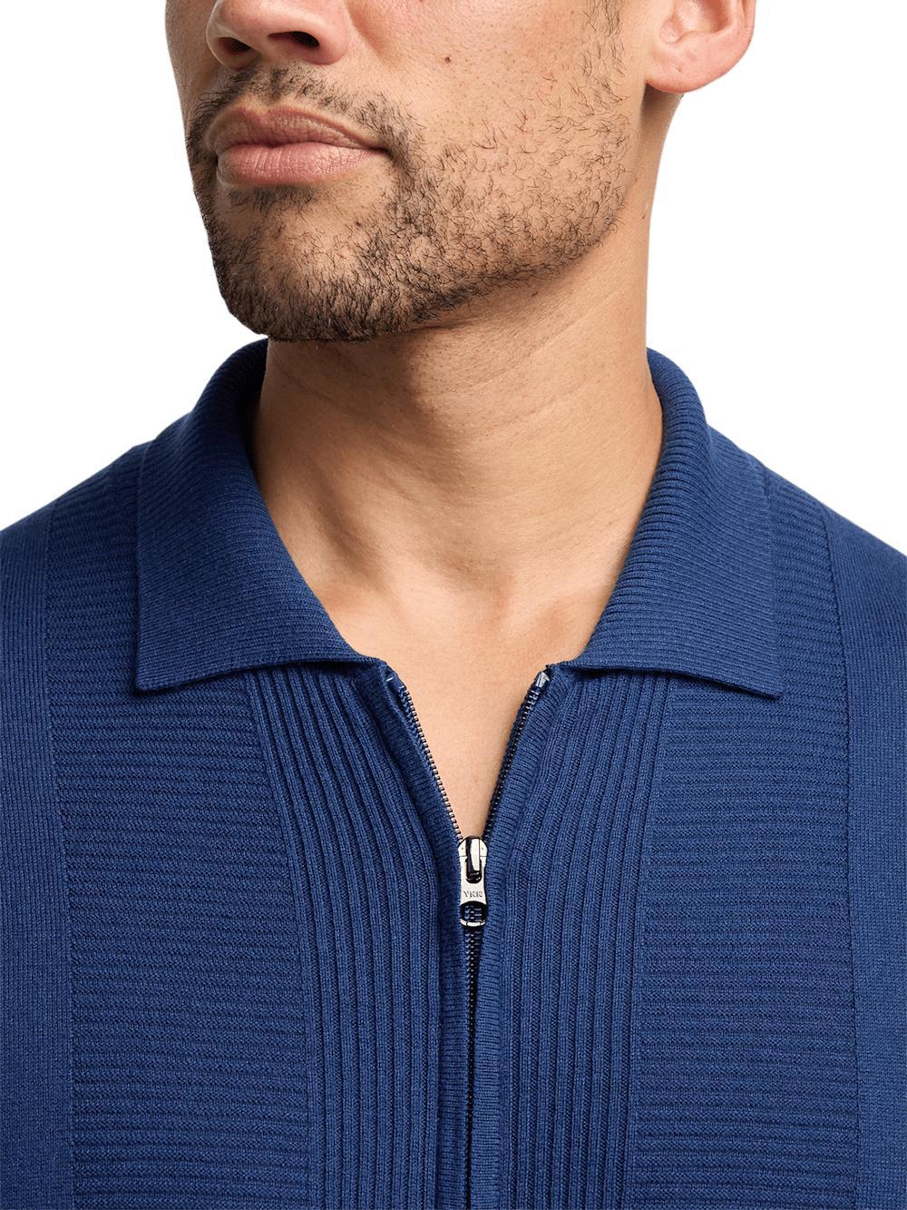 Silk Cotton Cashmere Full Zip Polo - Navy Product Image