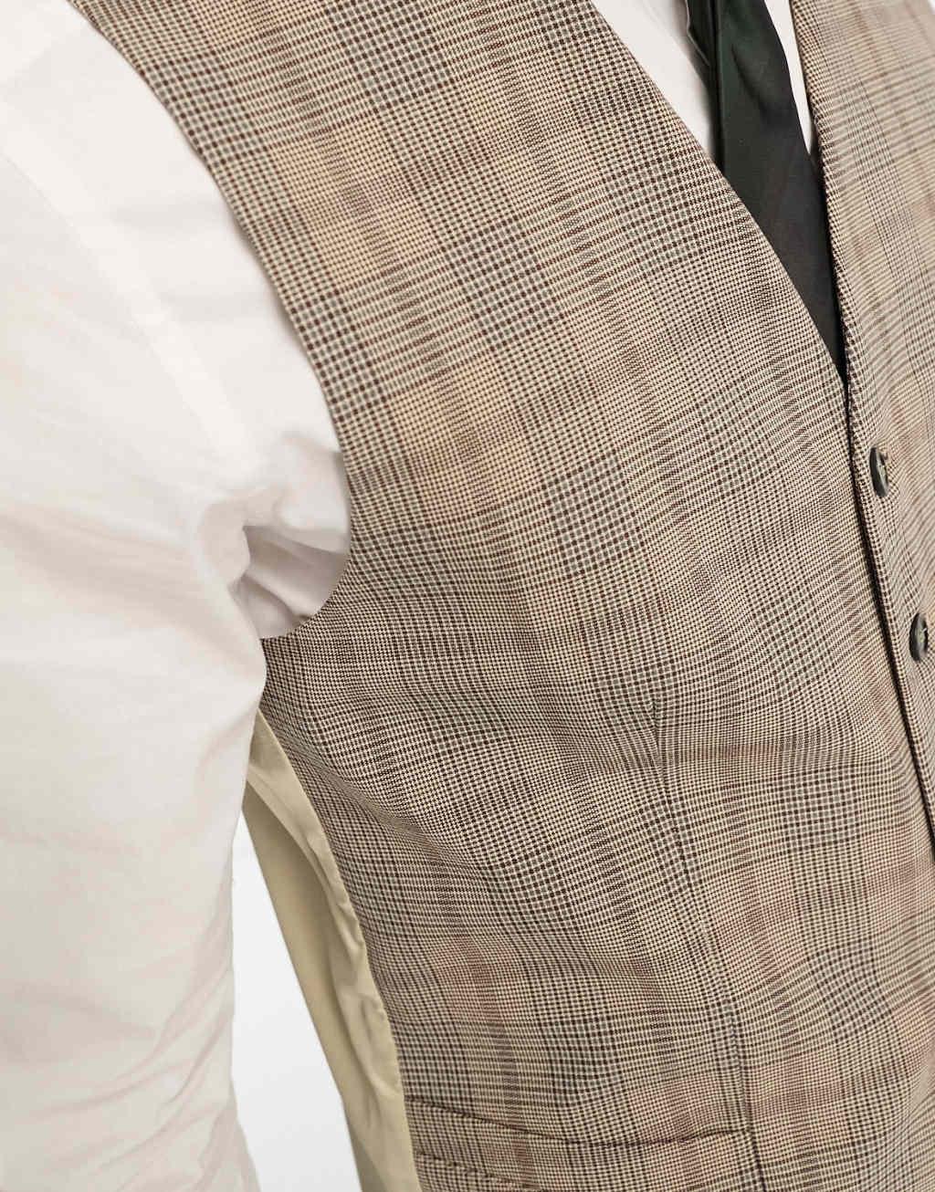 Selected Homme slim fit vest in beige check Product Image