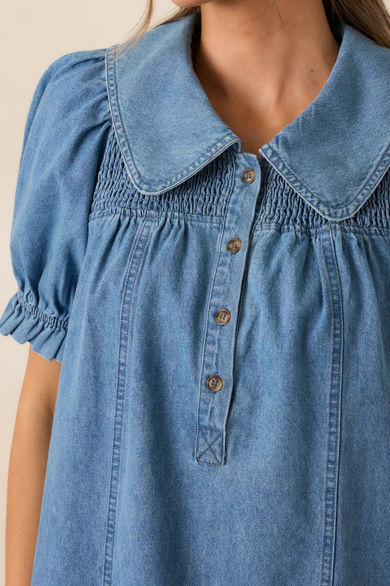 The Tide Calls 100% Cotton Medium Wash Denim Mini Dress Product Image