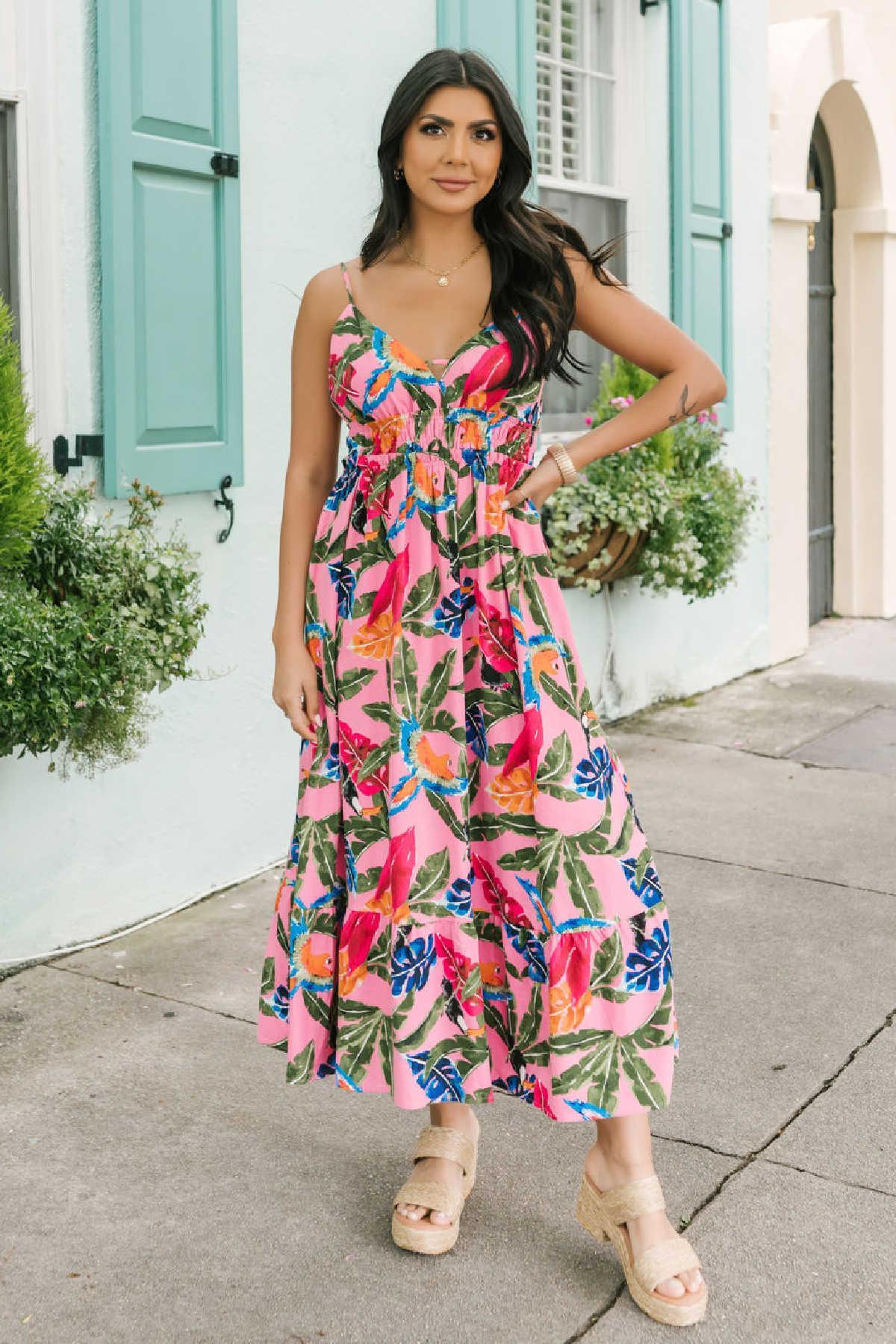 Pink Floral Print Midi Dress - FINAL SALE Product Image